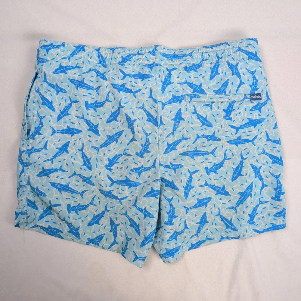 Chubbies Mens Blue Shark Print Swim Trunks 5.5 Inseam Small Elastic Waist Shorts
